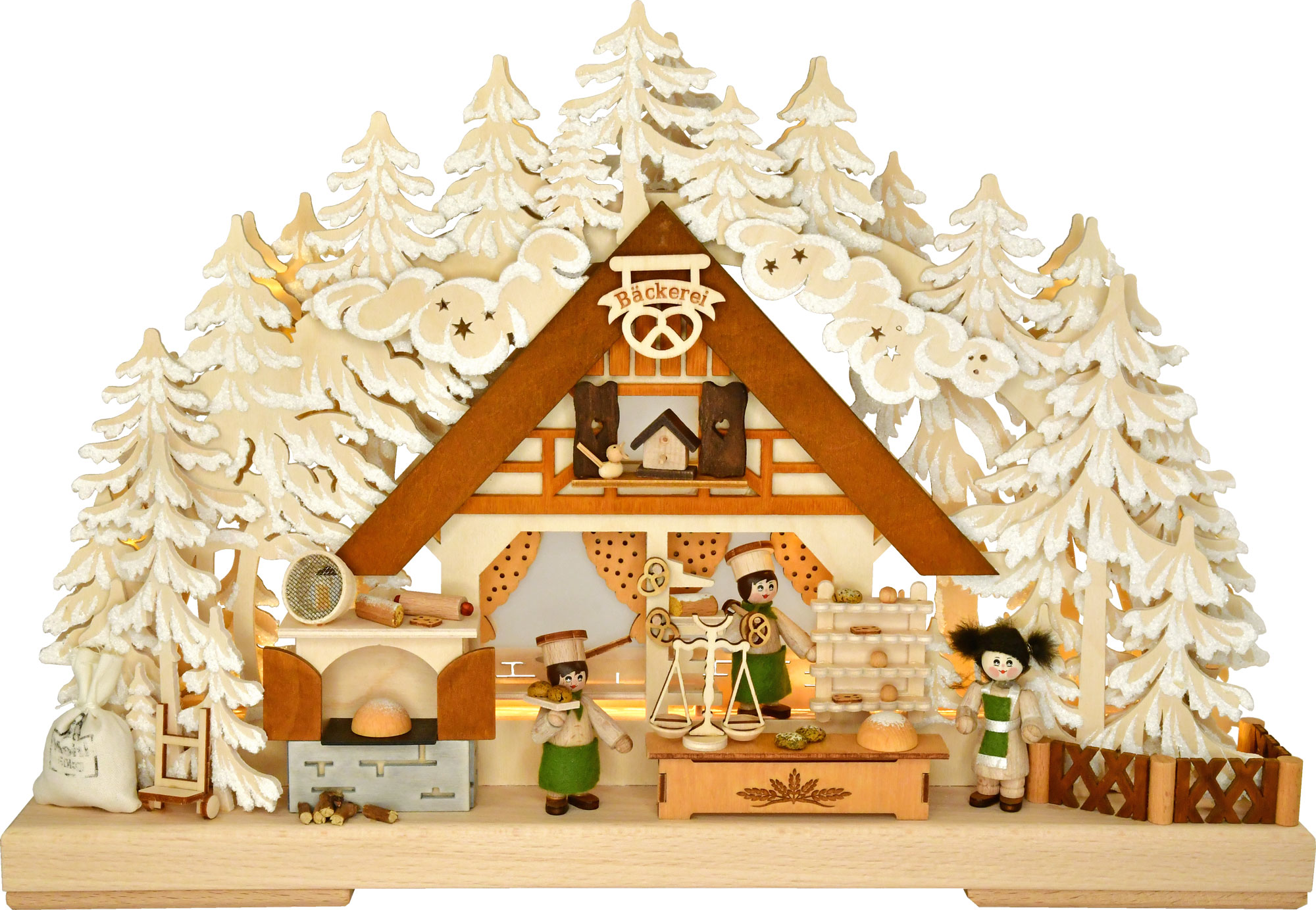 3D-Schwibbogen kl., Bäckerei + LED Raureif