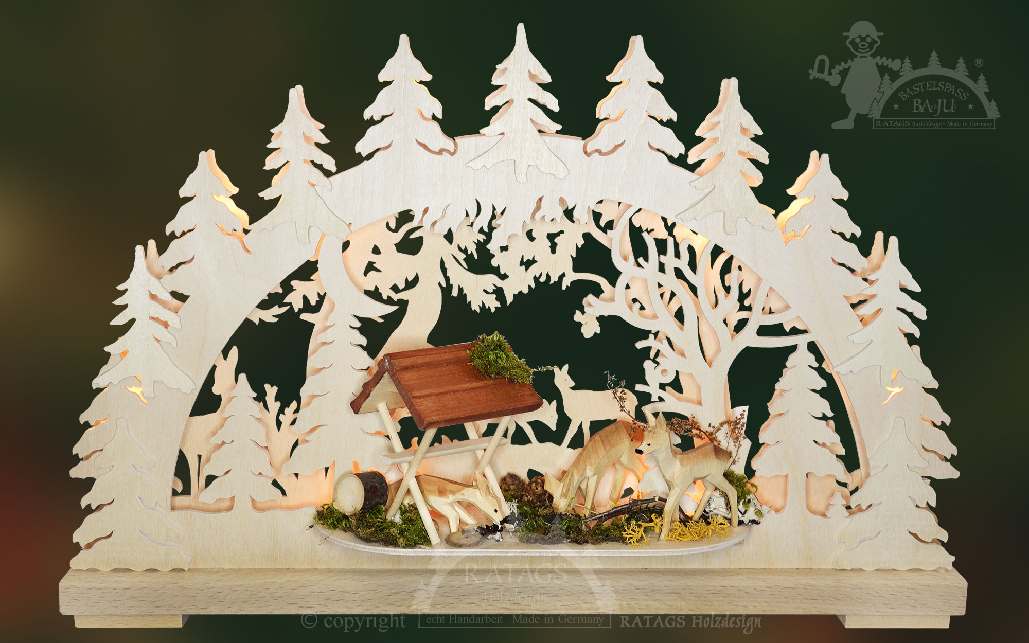 Arco luminoso da costruire, piccolo, cervi nel bosco