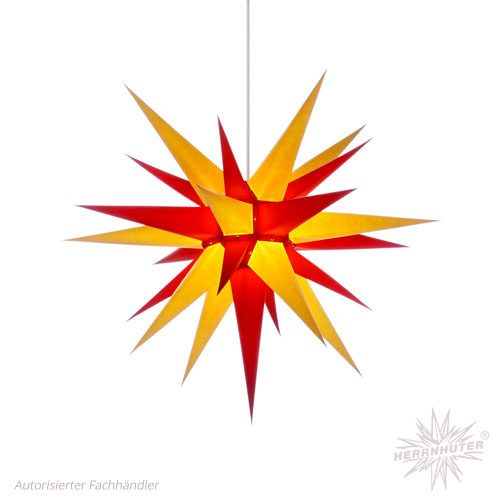 Herrnhut star i7, yellow/red paper, 70 cm