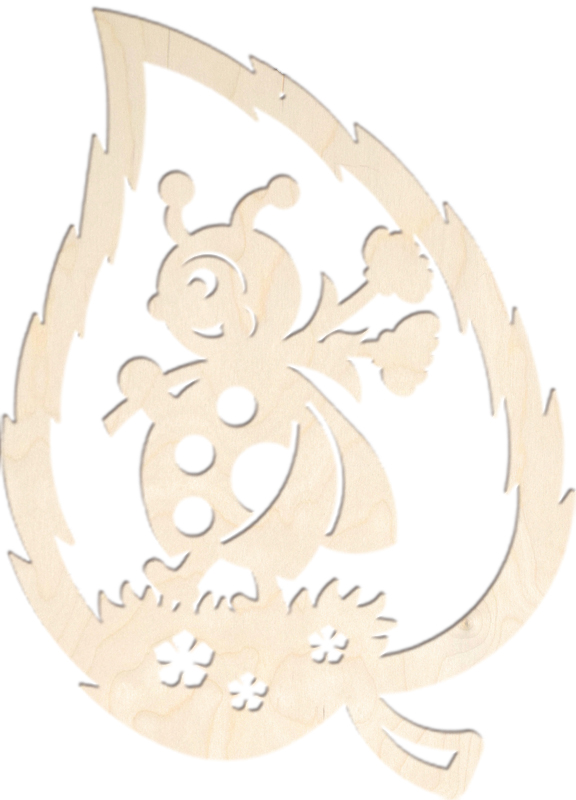 Window picture, leaf with ladybird