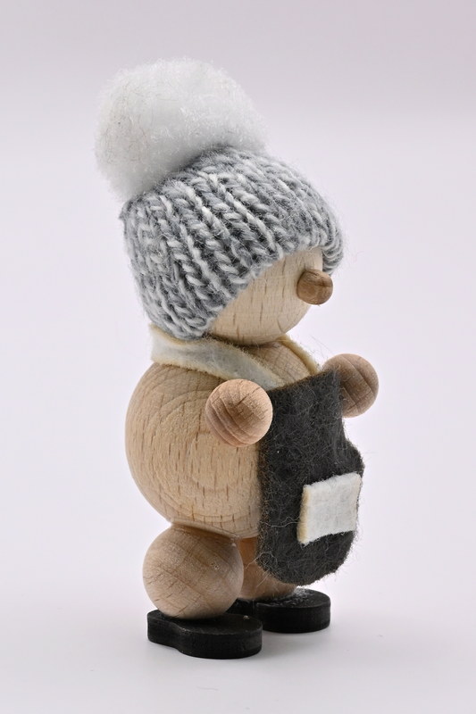 Sneeuwpop naturel, staand, H 6 cm grijze muts, grijze schort