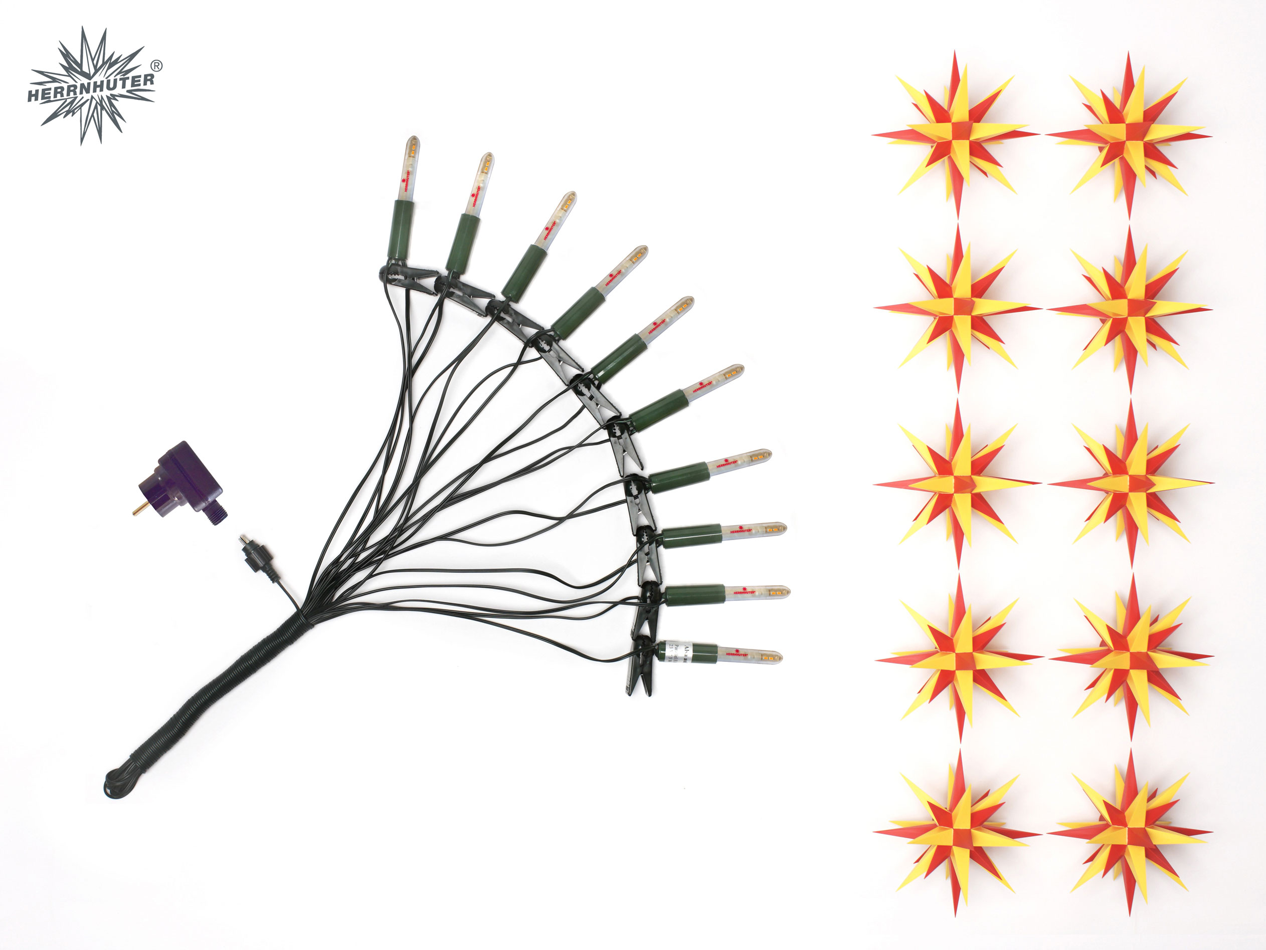 Herrnhut star chain with LED, A1s yellow/red, for indoor and outdoor use