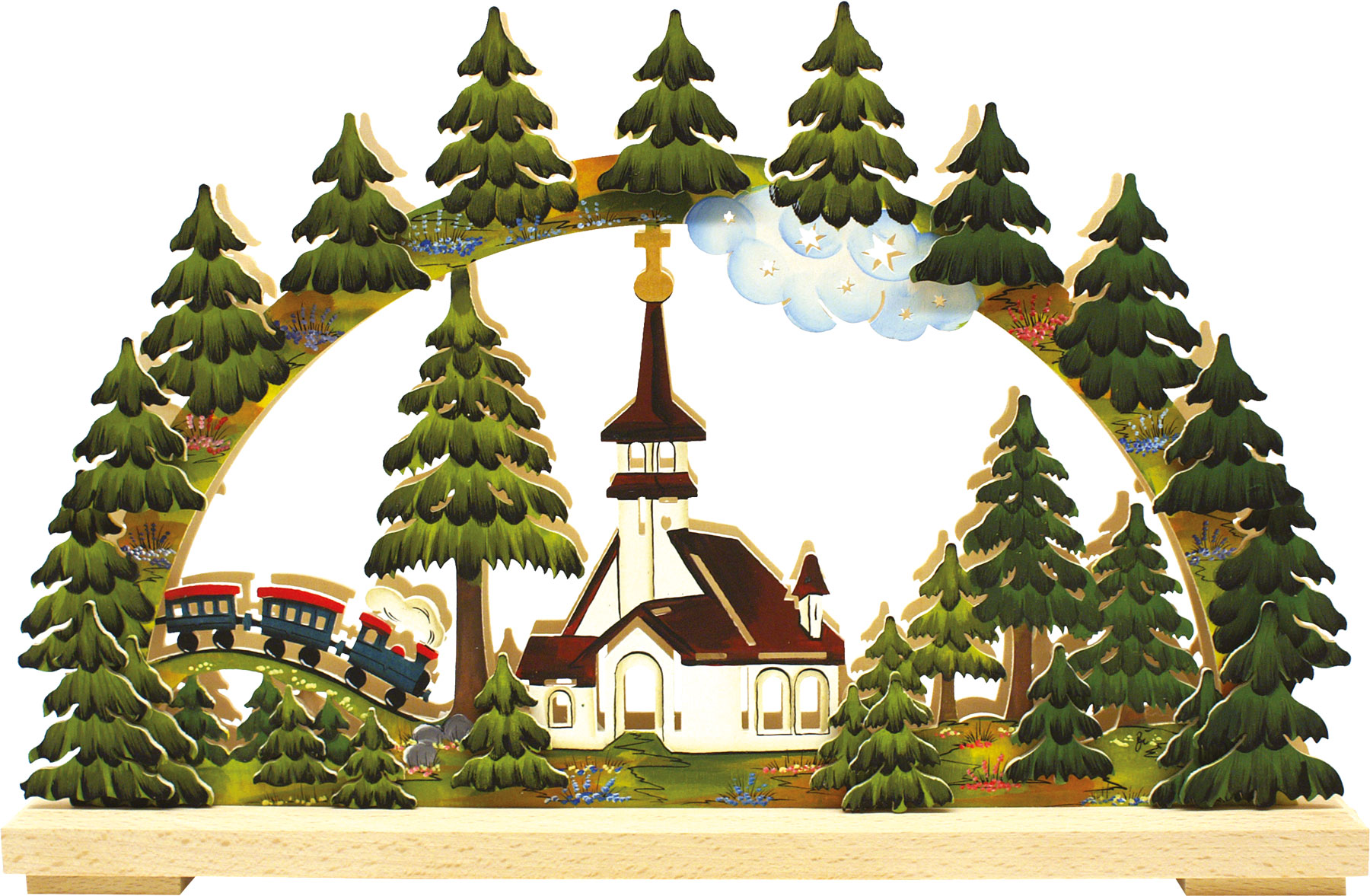 Doppelschwibbogen kl., Waldkirche, handbemalt sommerlich Doppelschwibbogen kl., Waldkirche, handbemalt sommerlich