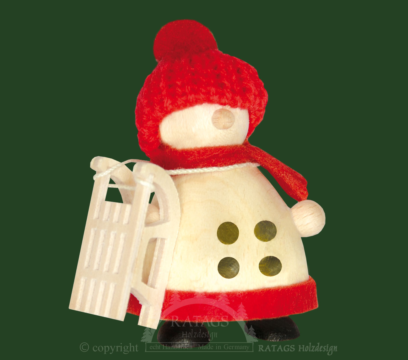 Snow-Molli, Junge Linie, mit Schlitten, rote Strickmütze Snow-Molli, Junge Linie, mit Schlitten, rote Strickmütze