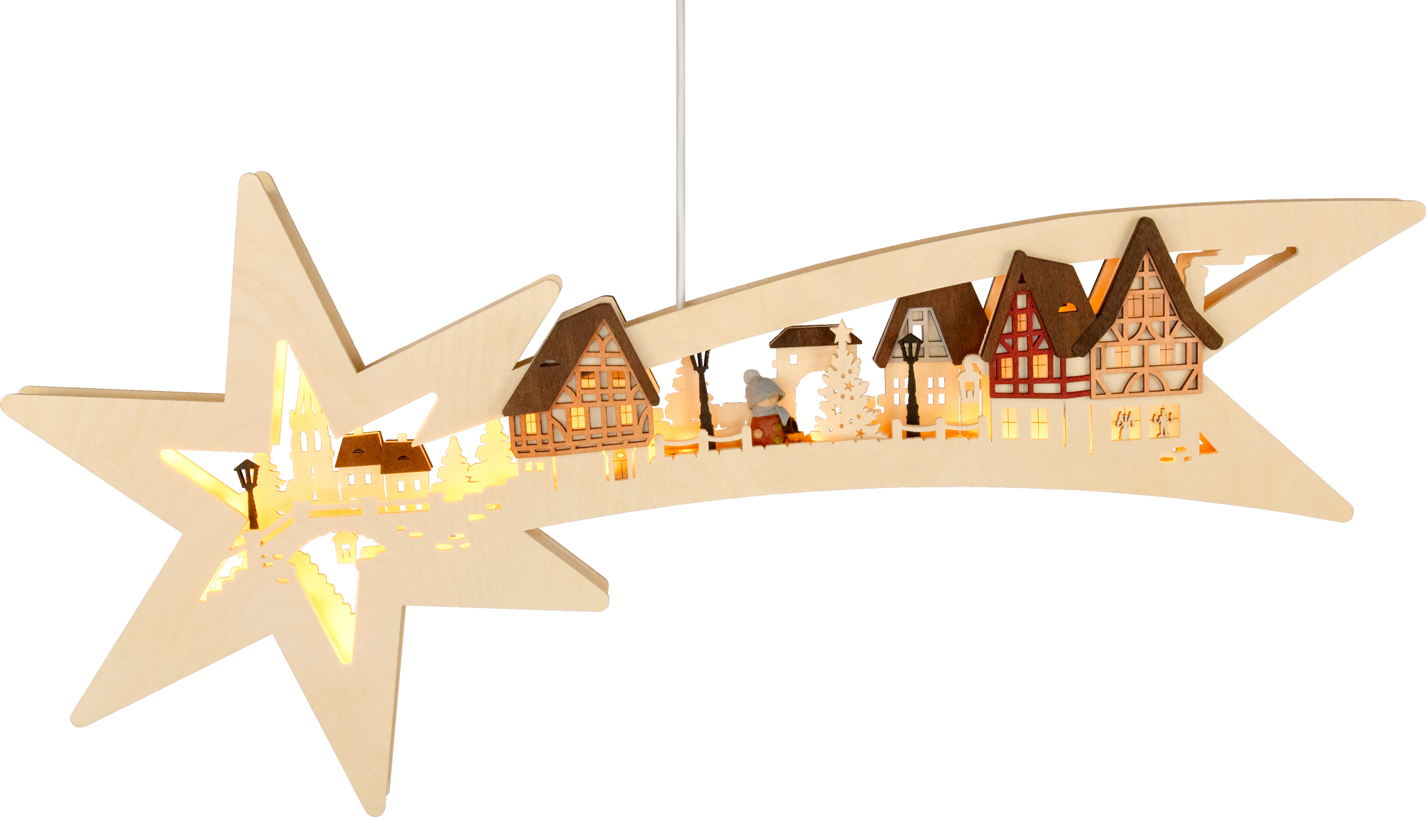 Fensterbild, beleuchtet, Sternschweif, Stadtansicht