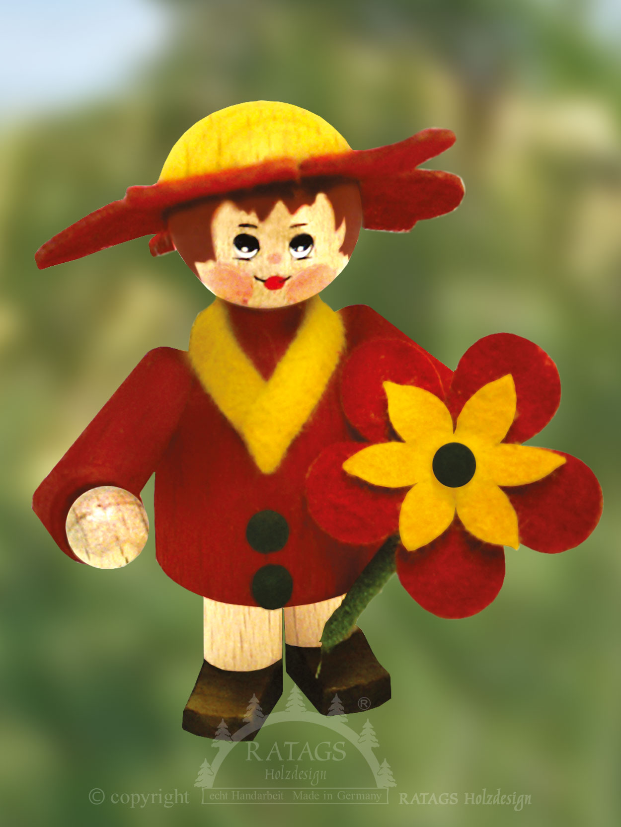 Figura, criança flor, bordô, flor vermelha e amarela