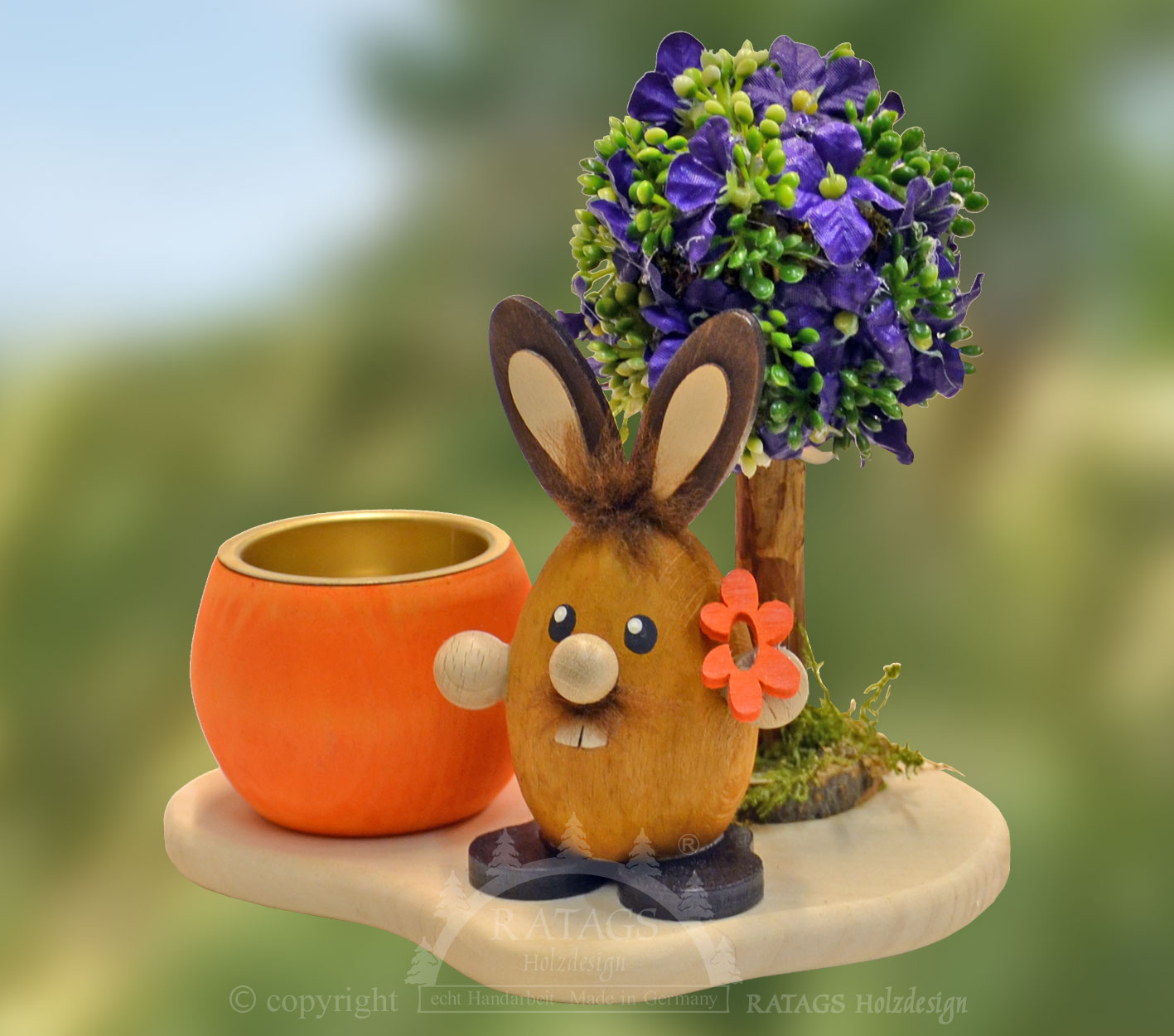 Teelichthalter, Hase mit Blume, Blütenba Teelichthalter, Hase mit Blume, Blütenba