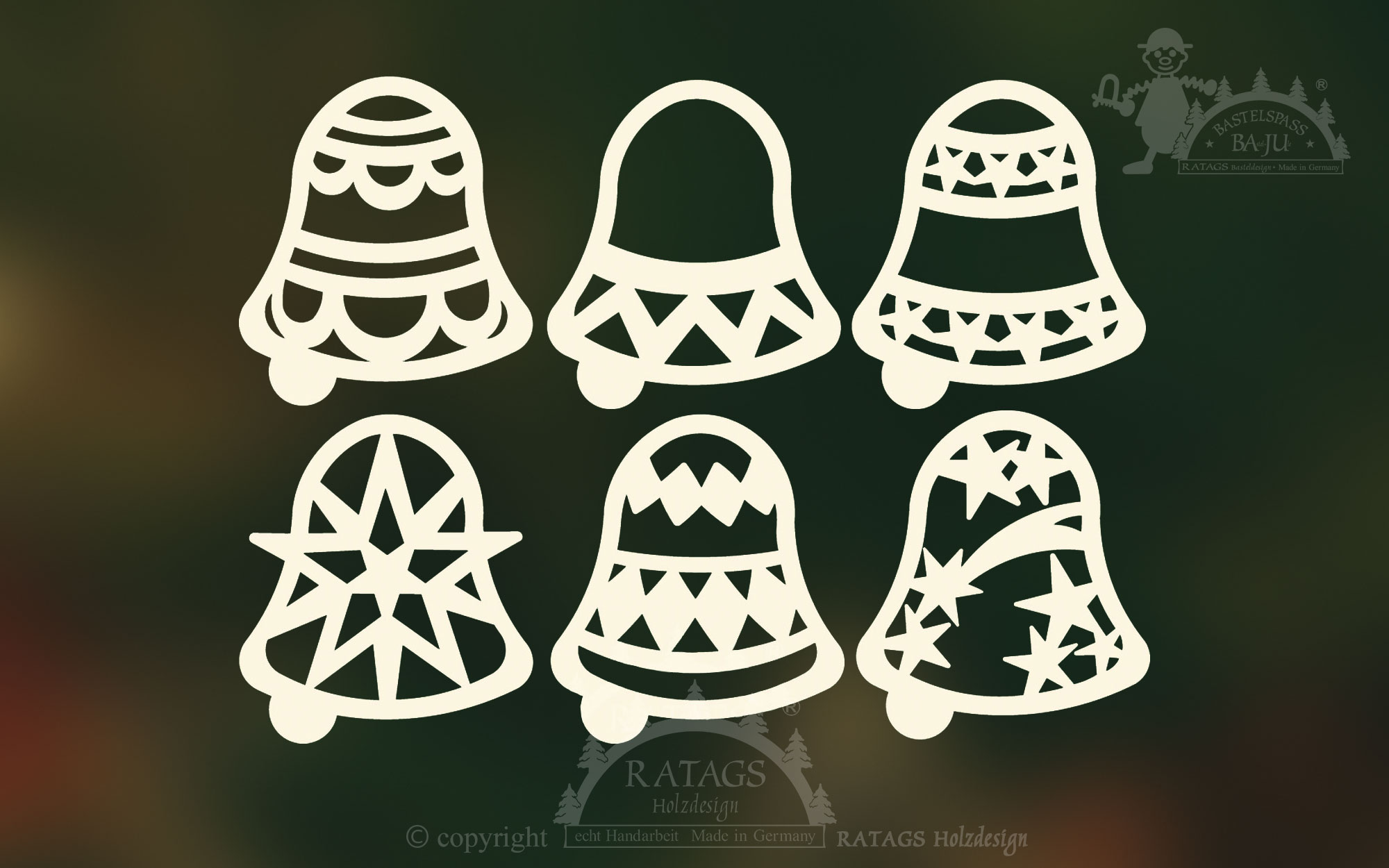 Tree decorations, set of 6, bells