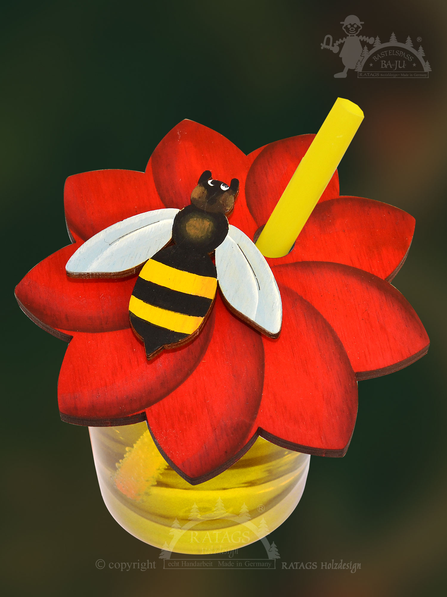 Drink cover, pointed flower shape, bee motif