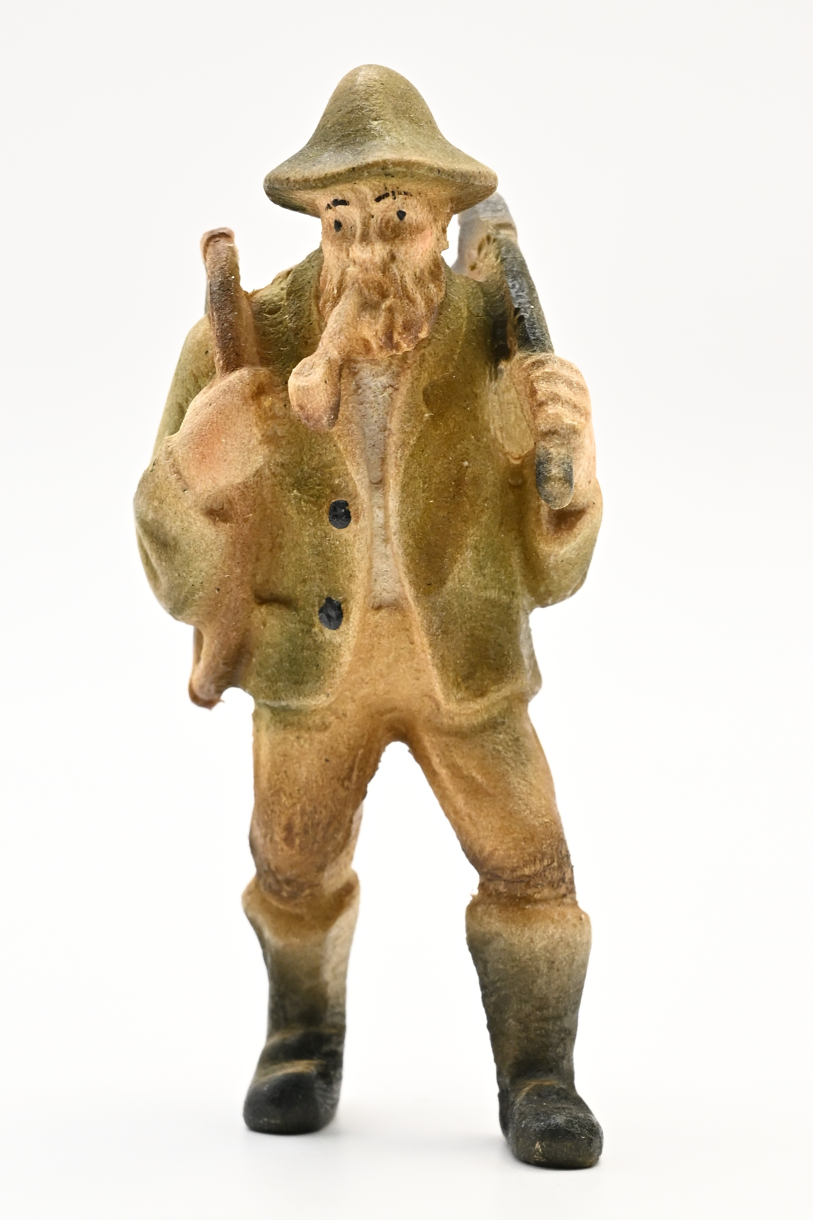 Skogsarbeider, tresag, øks, ryggsekk, ca. 65 mm