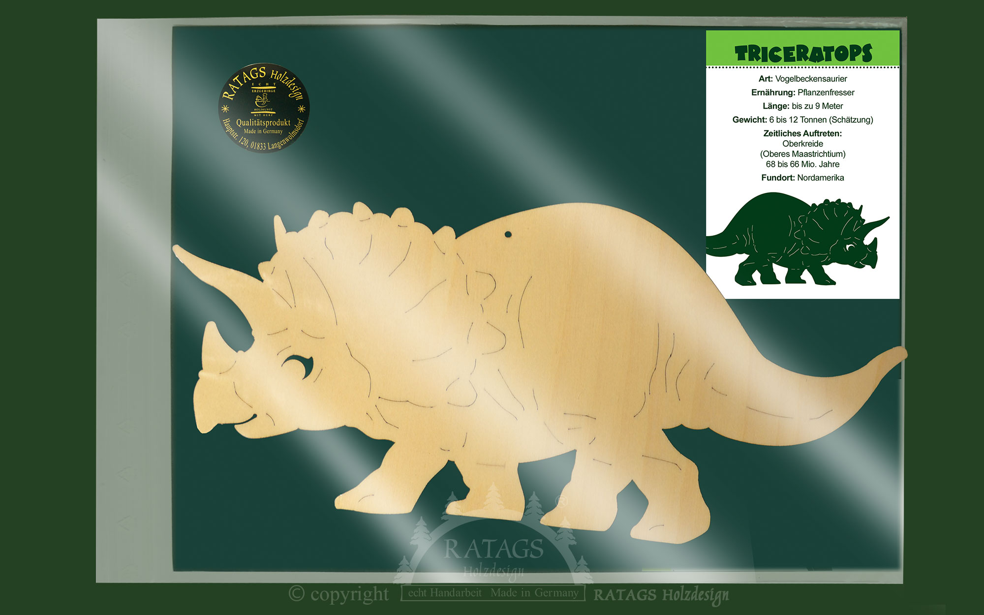 Fensterbild, Saurier, Triceratops