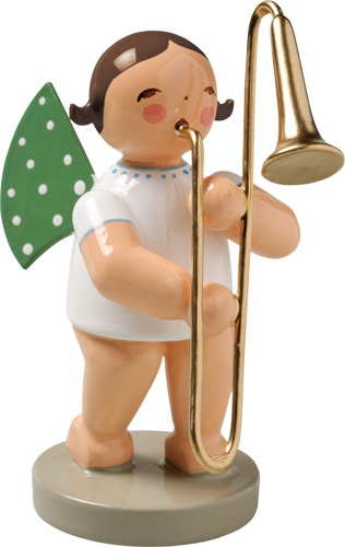 Engel mit Zugposaune dunkles Haar