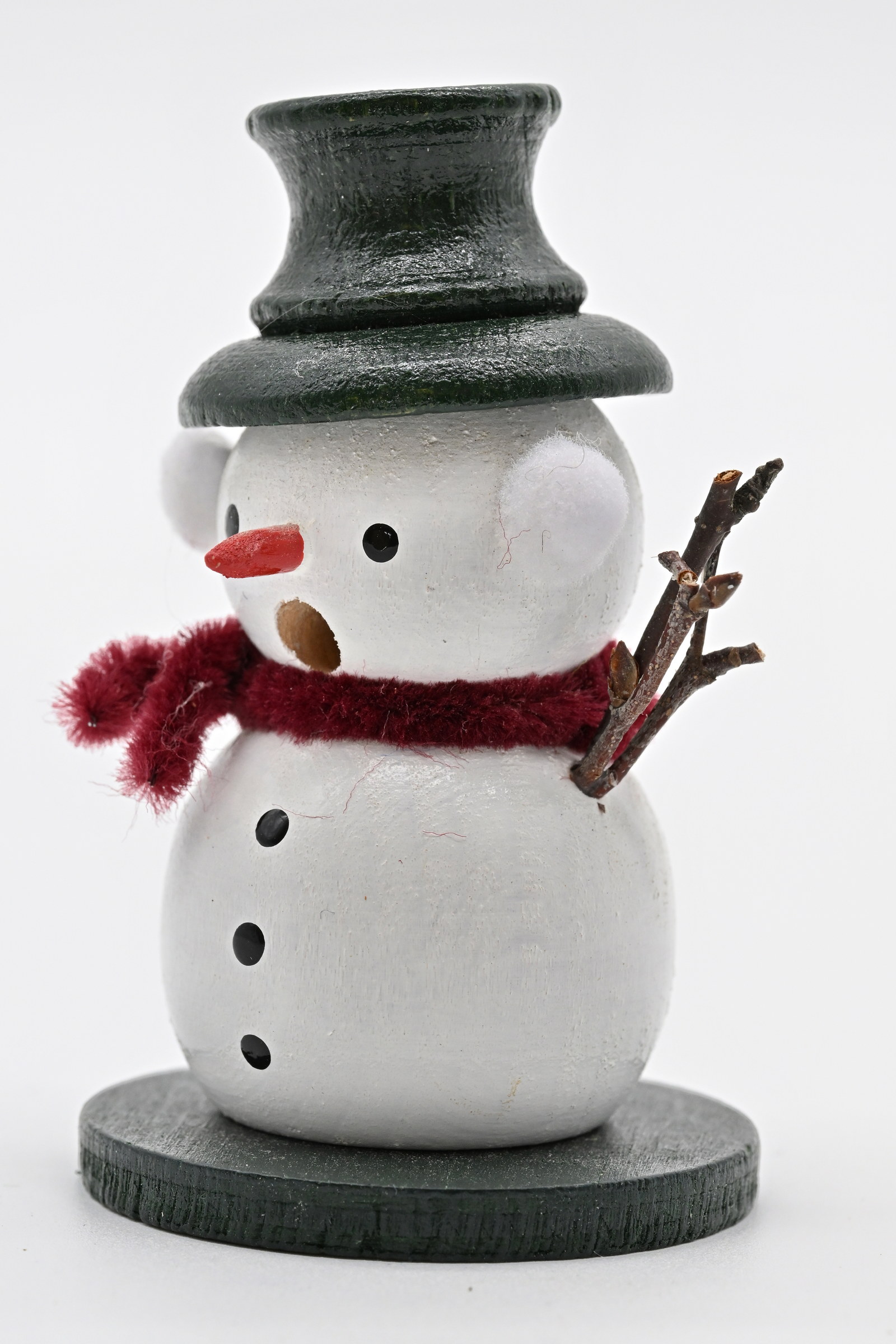 MiniRäuchermännchen, Schneemann, weiß, grüner Hut, lila Schal