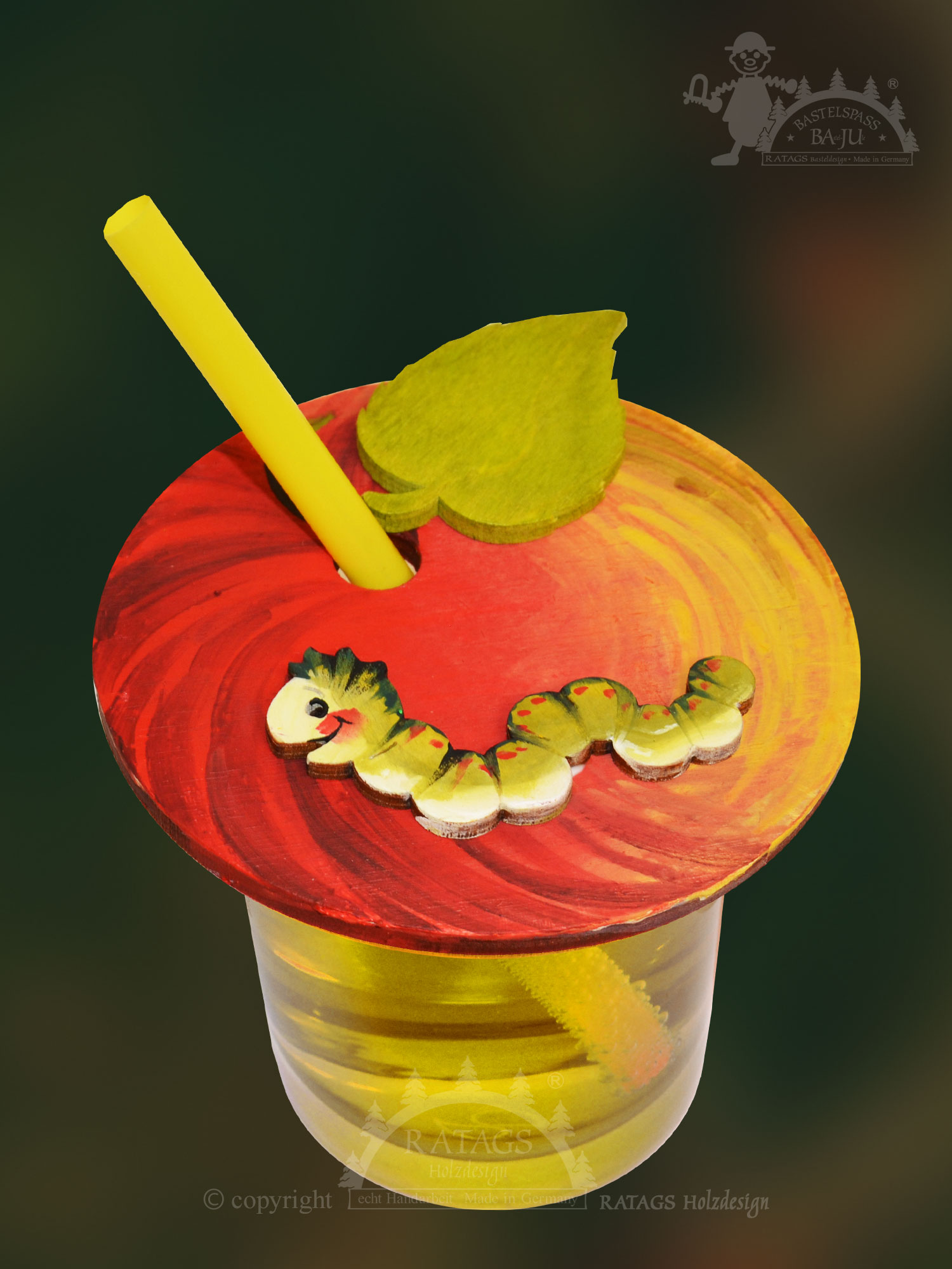 Drink cover, round motif caterpillar