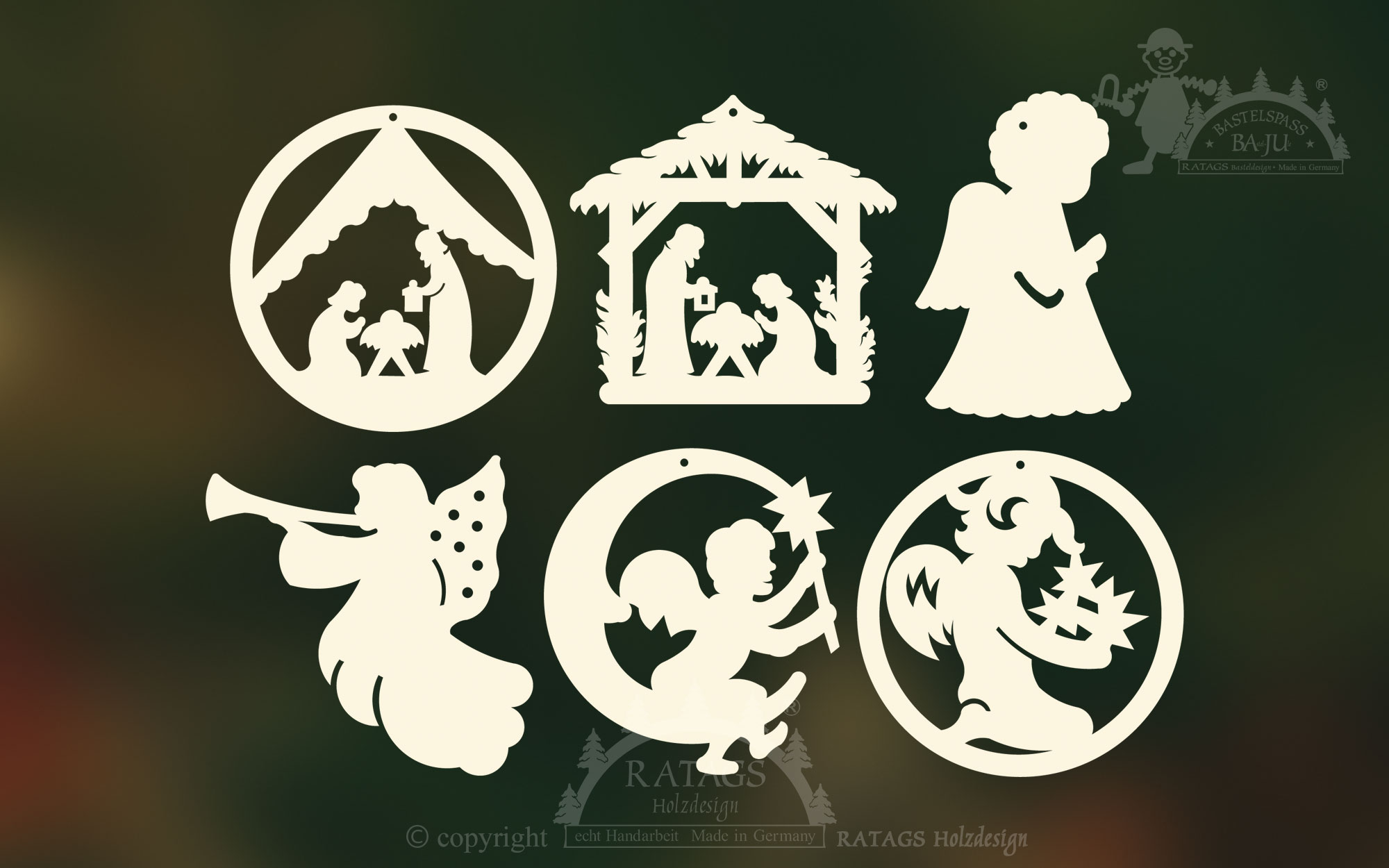 ツリーオーナメント、6個セット、クリスマスモチーフ