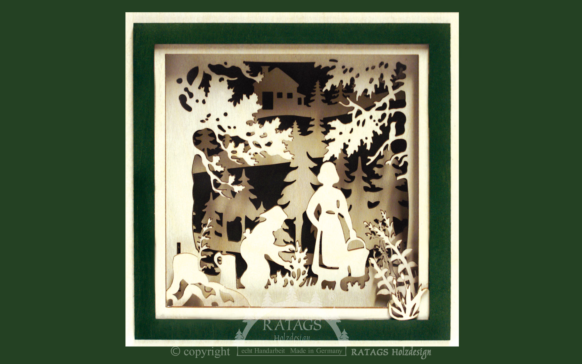 3D wall picture, berry picker, dark green frame