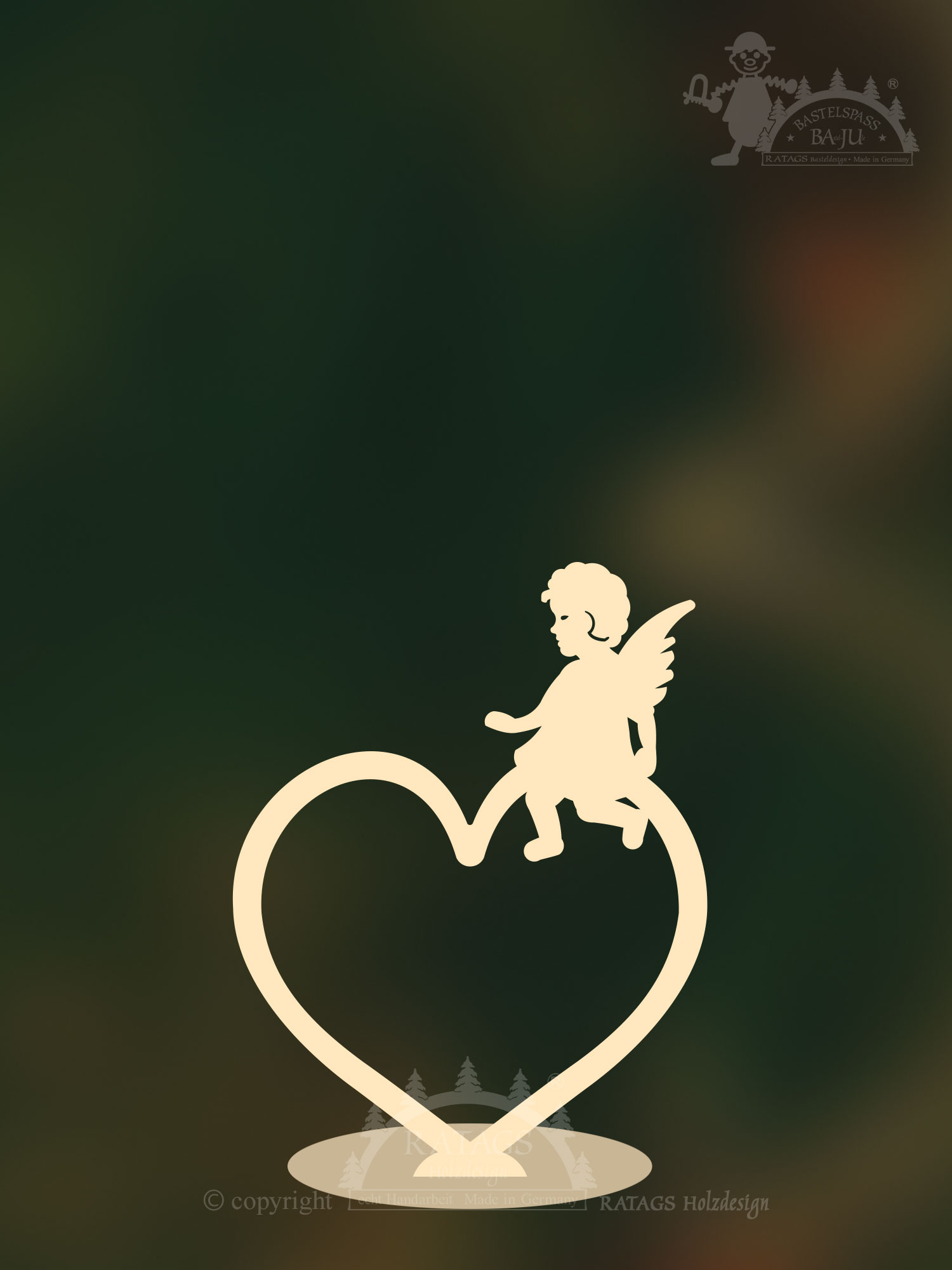 Tischkärtchen Herz mit Engel zum Basteln