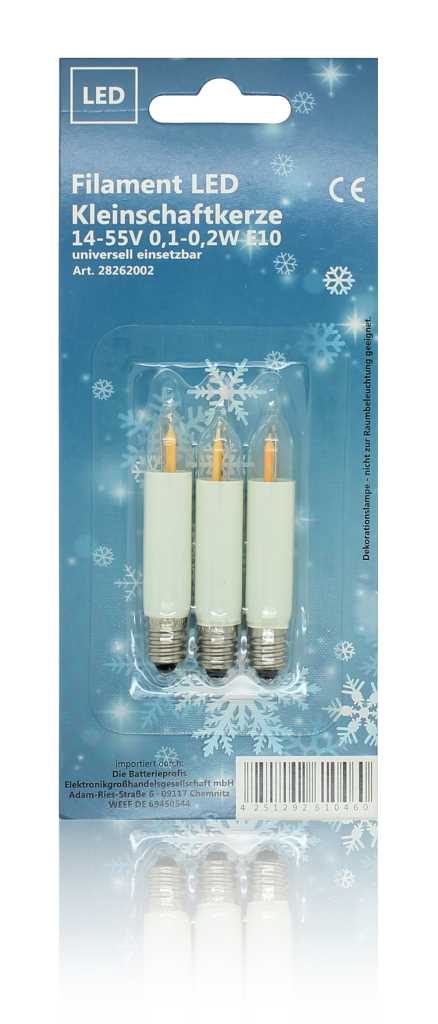 BP Filament LED Kleinschaftkerze 12-55V, 0,2W, 3er-Bilster