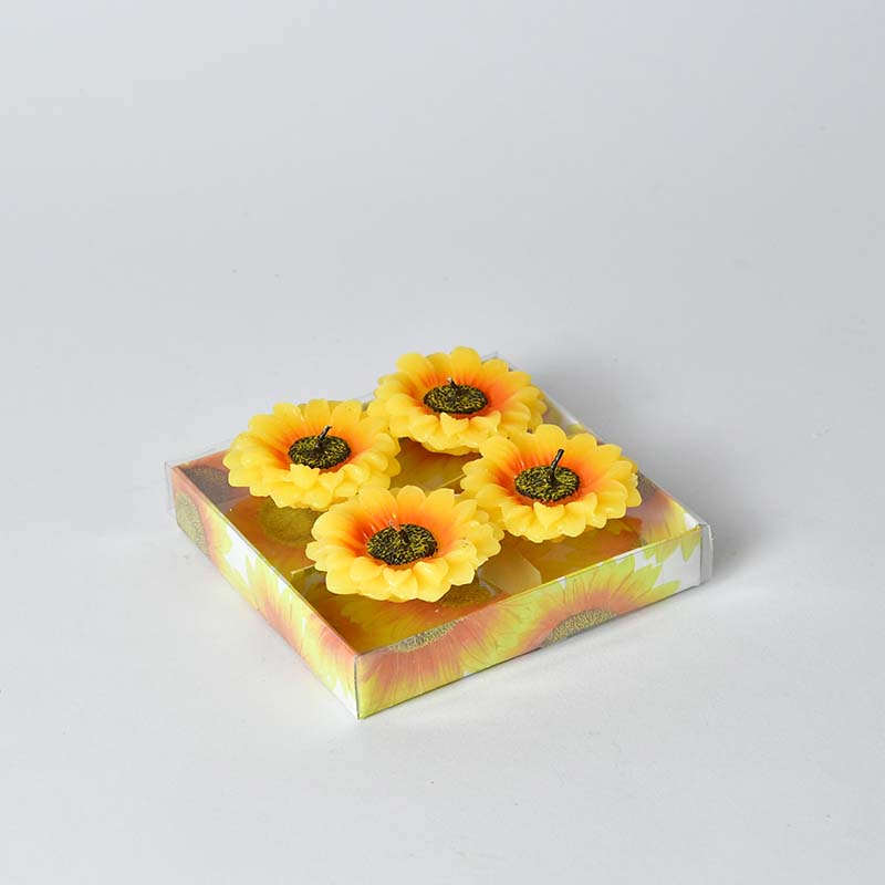 Tealight candle sunflower, 4 pieces, yellow