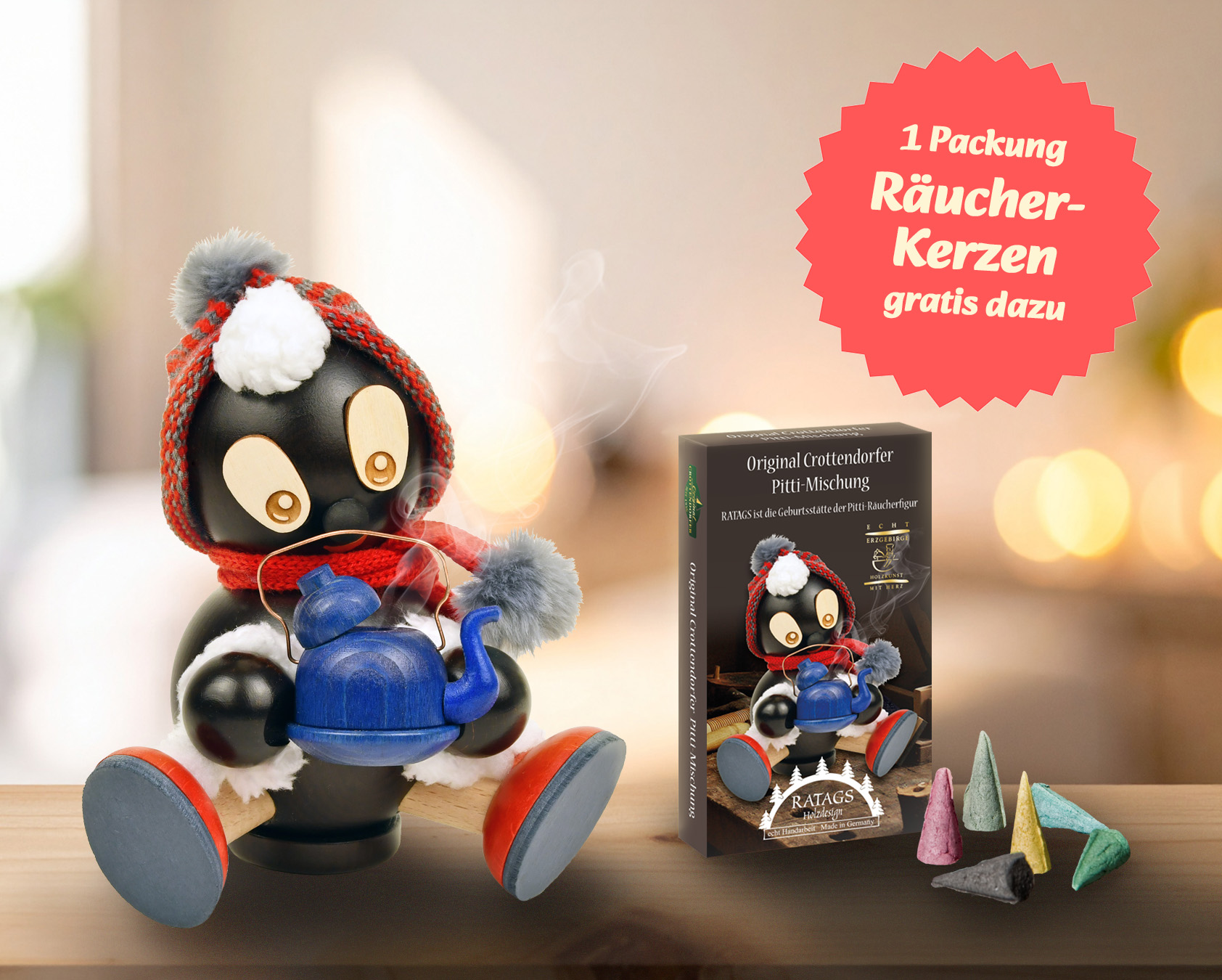 Pitti Räucherfigur klein, mit Teekanne