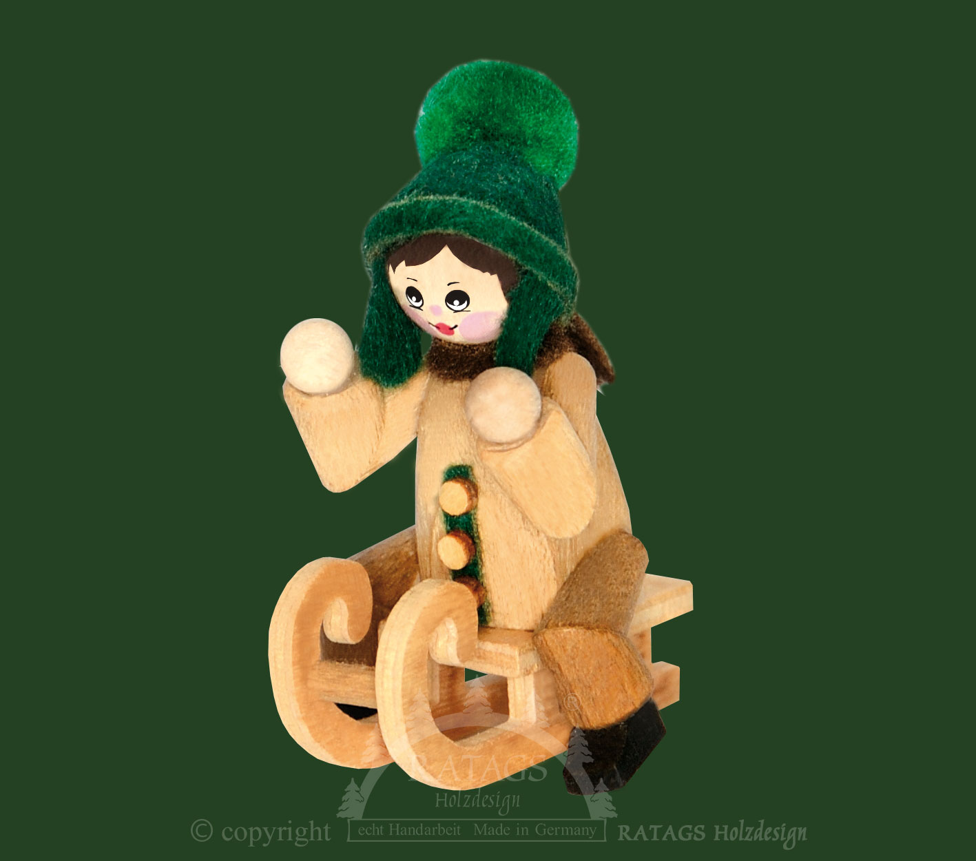 Figur, Schlittenfahrer sitzend, natur