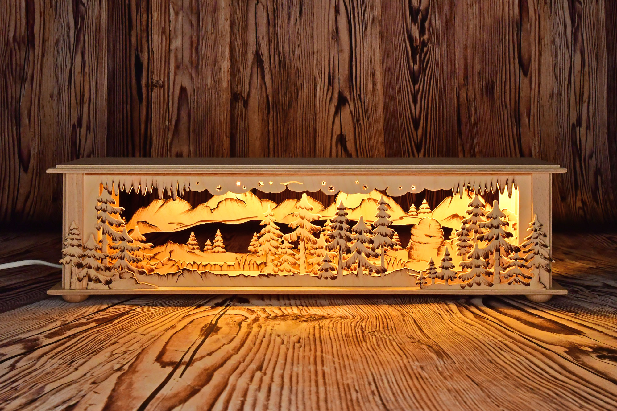 Small room light, forest and icicles, flat, hand-painted brown