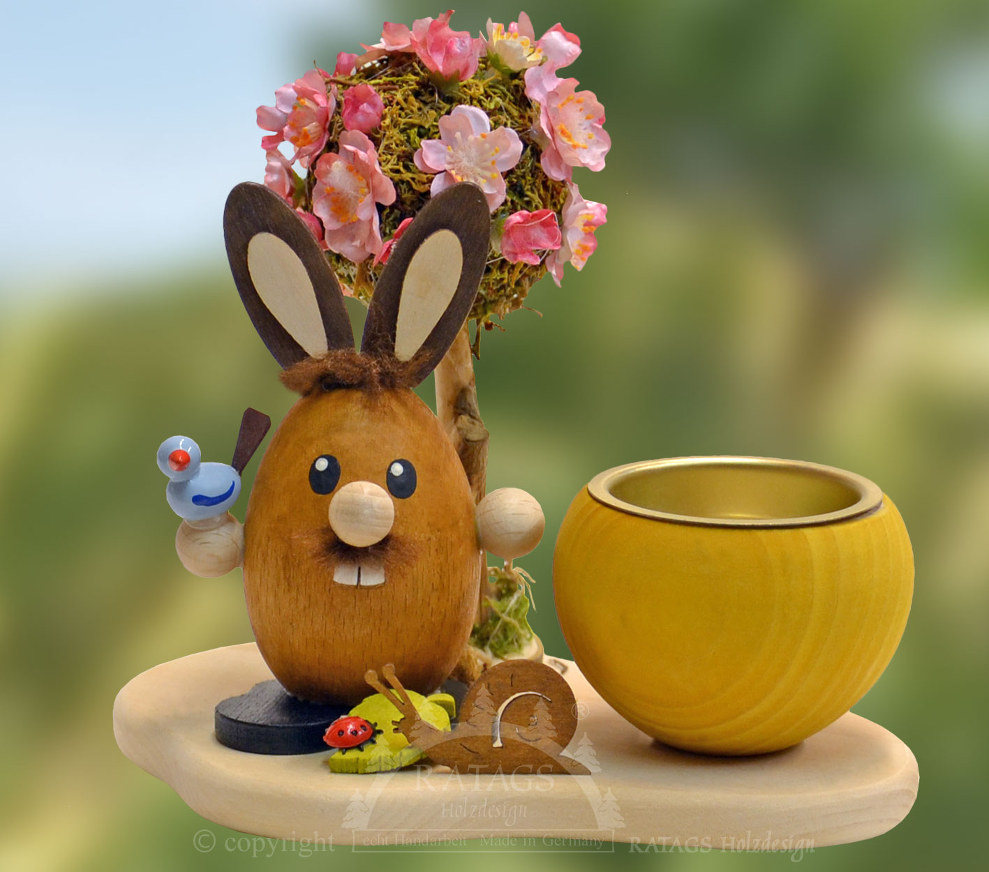 Tealight holder, rabbit with bird