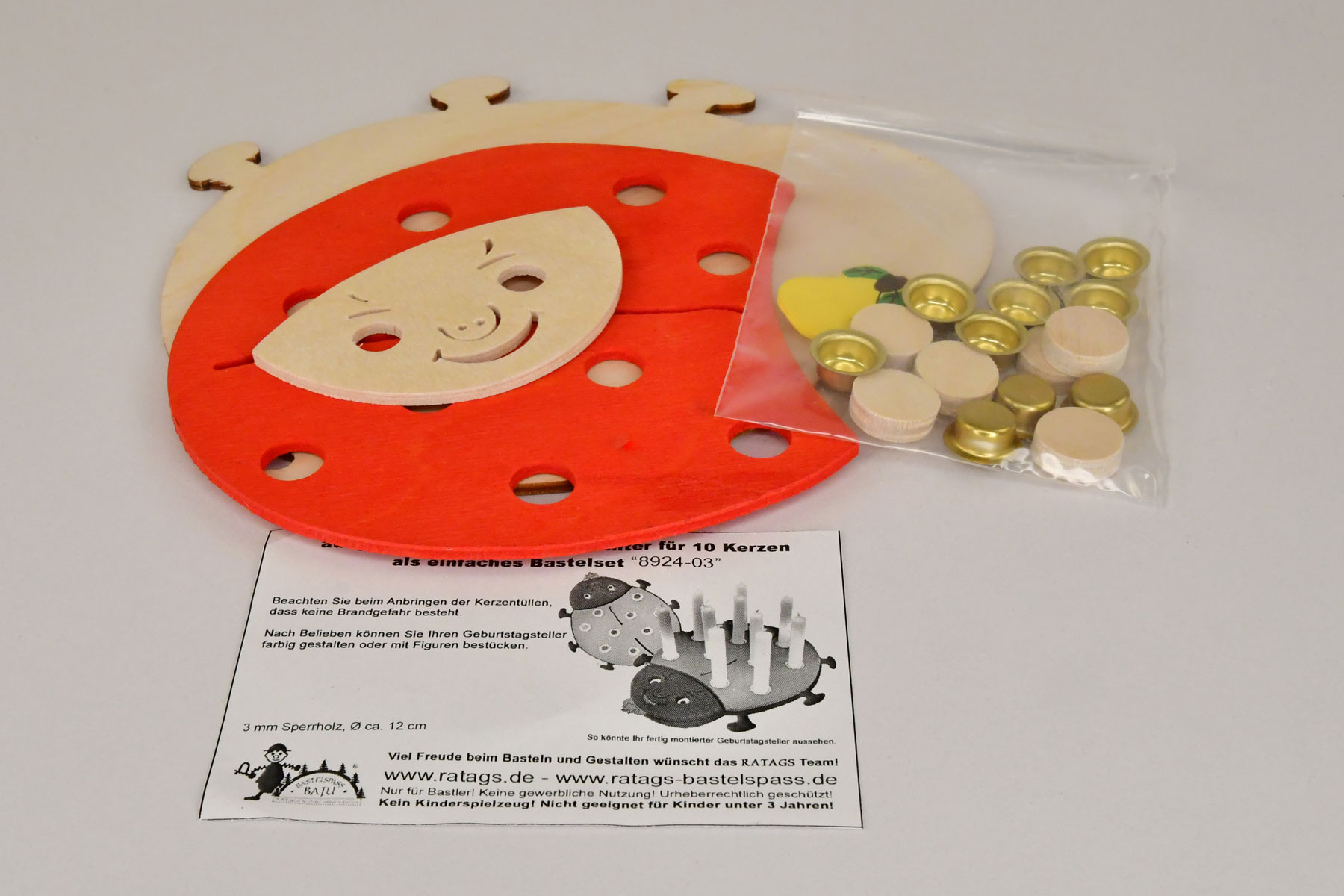 Ladybird birthday candle holder for 10 candles