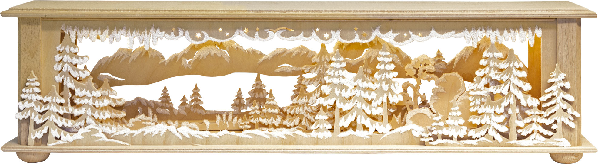 Small room light, forest and icicles, hoarfrost