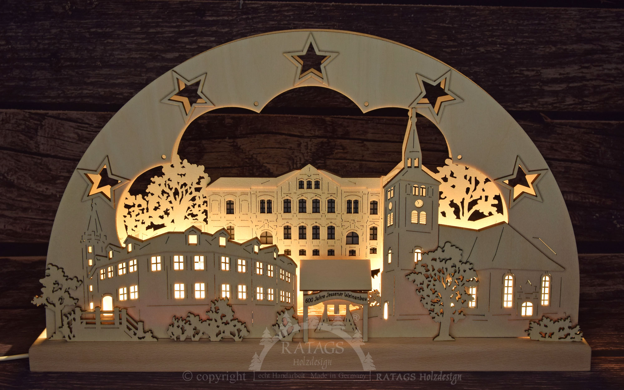 3D-Schwibbogen kl., Schloss Jessen Bogen mit Sternen