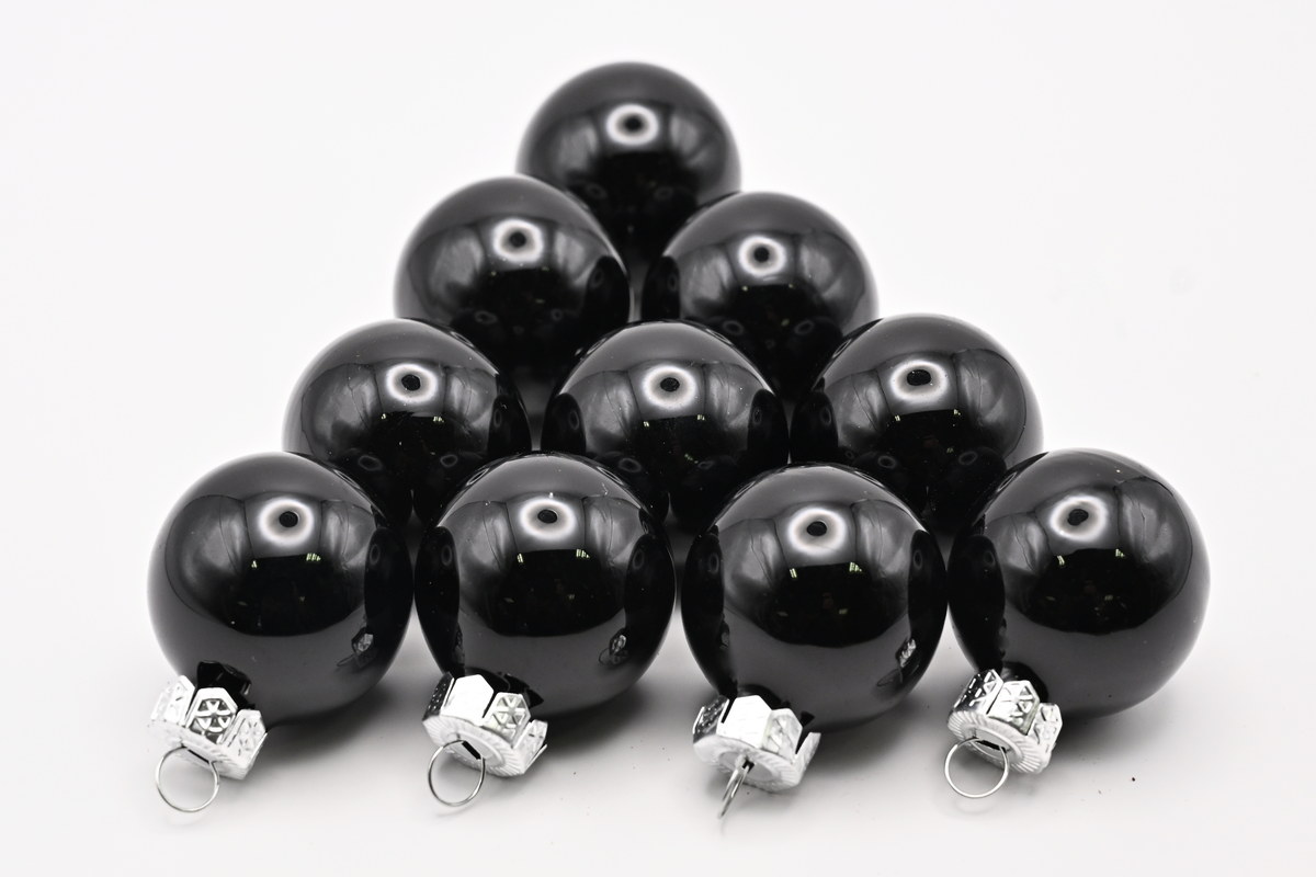 cb. 18 glassballs/cap black shiny cb. 18 glassballs/cap black shiny