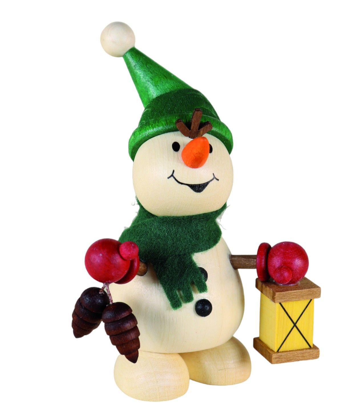 Schneemann mit Zapfen und Laterne