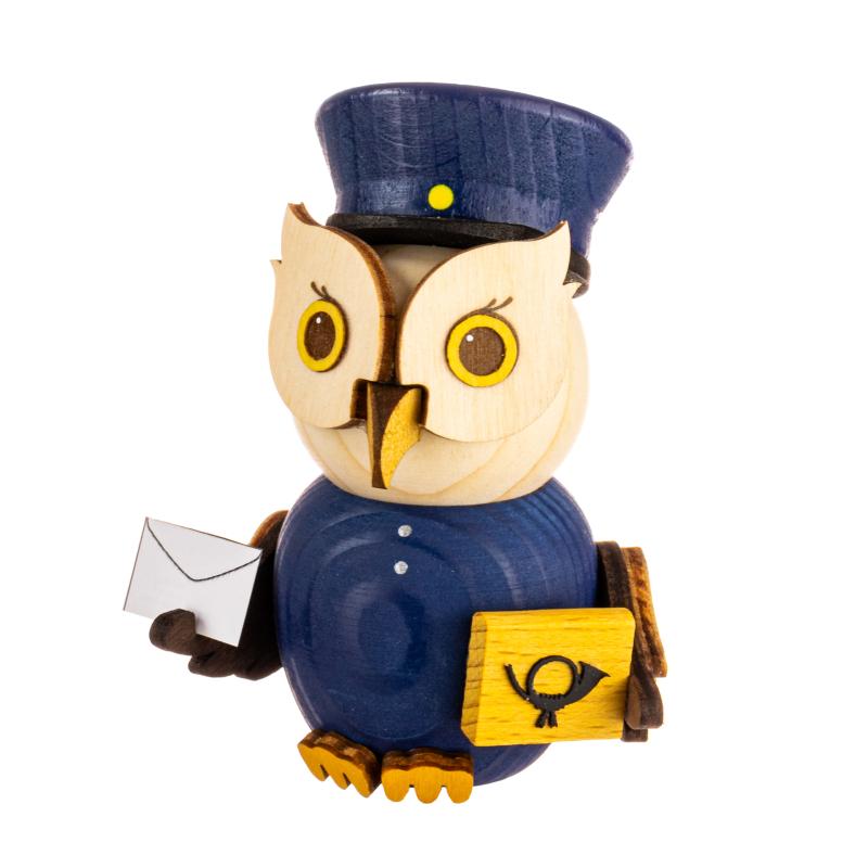 Mini owl postman, H 7 cm wooden figure 2024