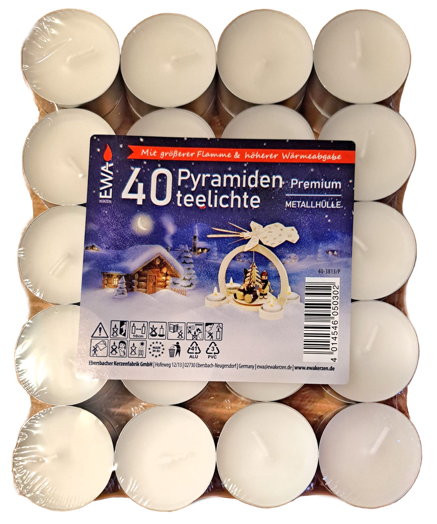 40 Premium Teelichter für Pyramiden