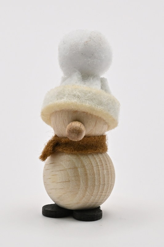 Mini snowman, white hat, brown scarf, 4 cm