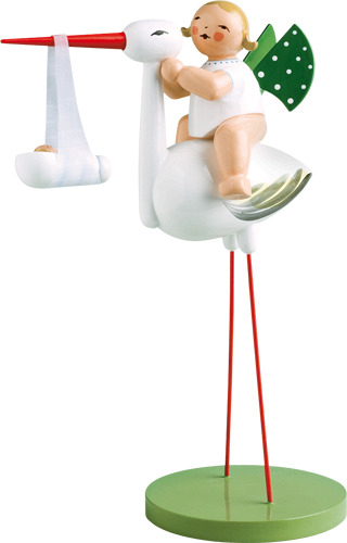 Storch mit Wickelkind, Junge blonde Haare