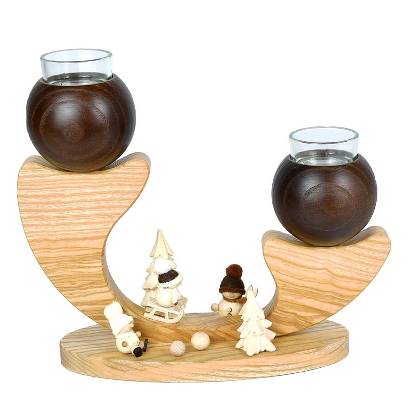 Solid wood candlestick, small, brown, 3 small SM