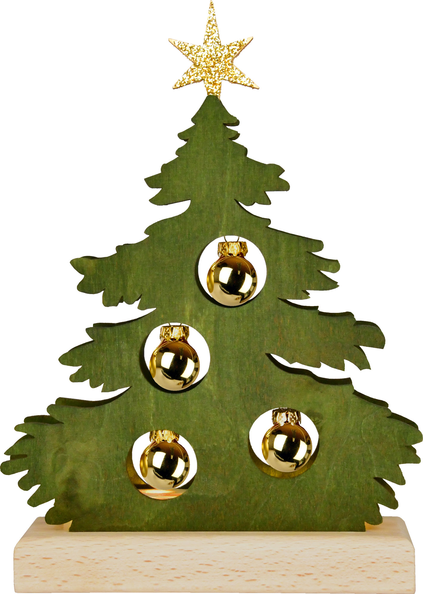 Mini-Tanne, grün gebeizt, goldene Kugeln Halb-USB Mini-Tanne, grün gebeizt, goldene Kugeln Halb-USB