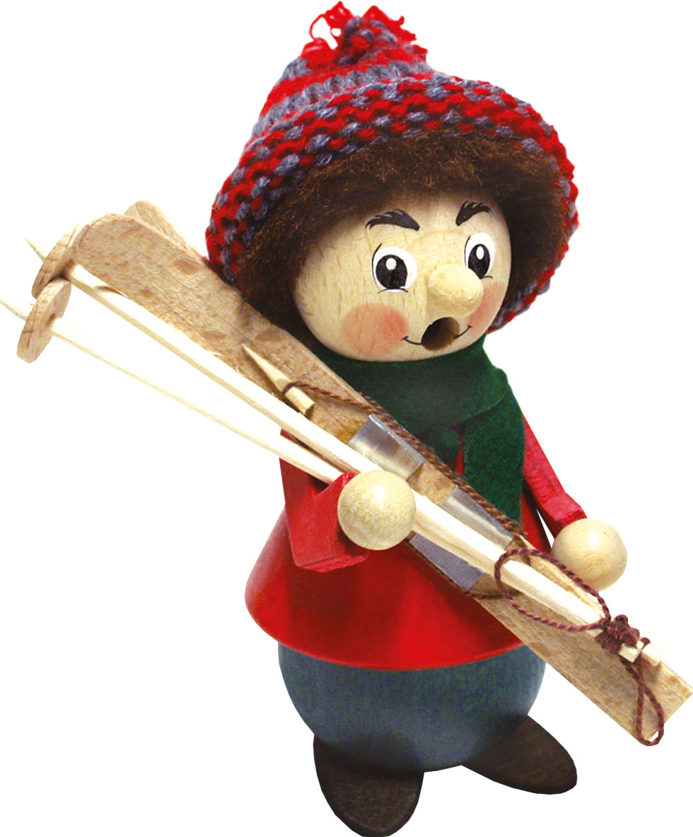 Incense burner, skier, red short boots