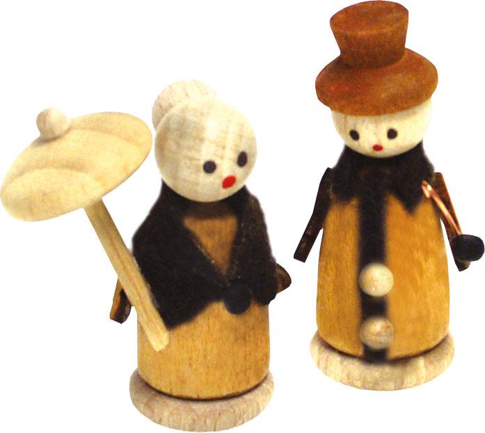 Miniature figures, set of 2, walkers with umbrellas