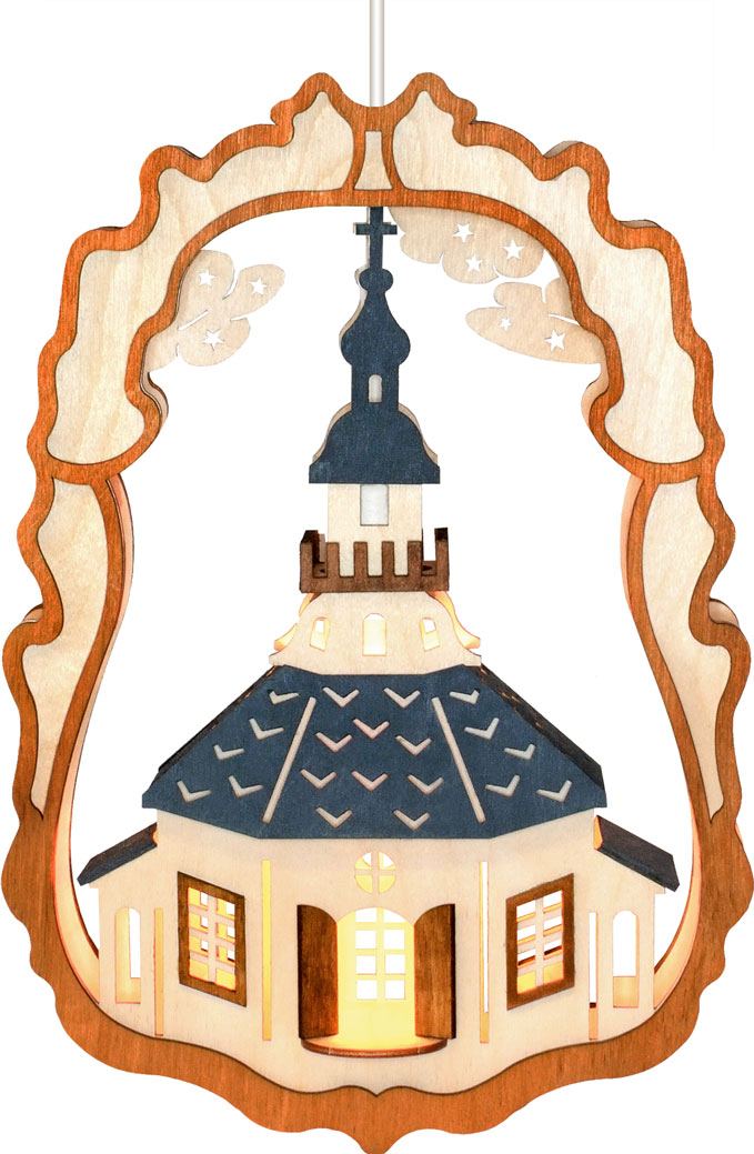 Fensterbild, beleuchtet, Seiffener Kirche