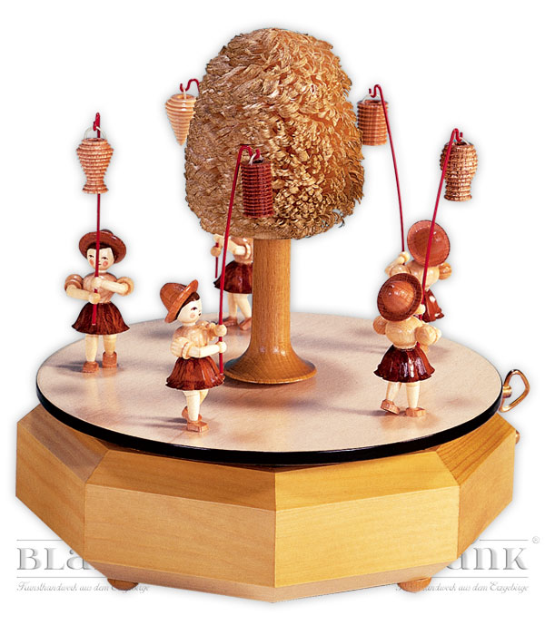 Music box with 5 lantern children, natural