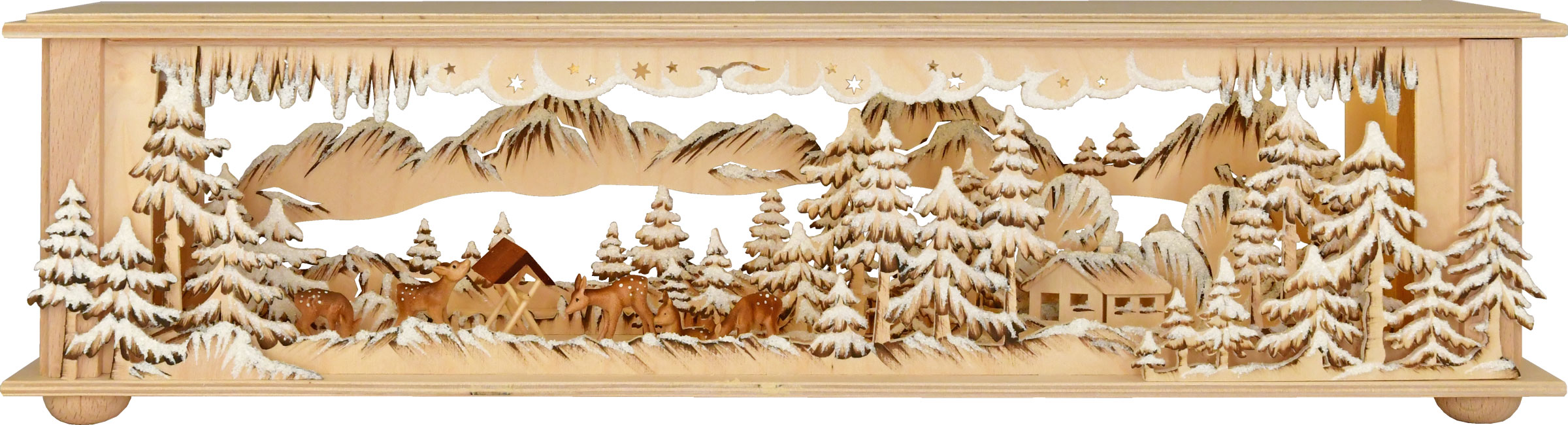 Small room light, forest, feeding trough, with 5 carved deer, brown shading