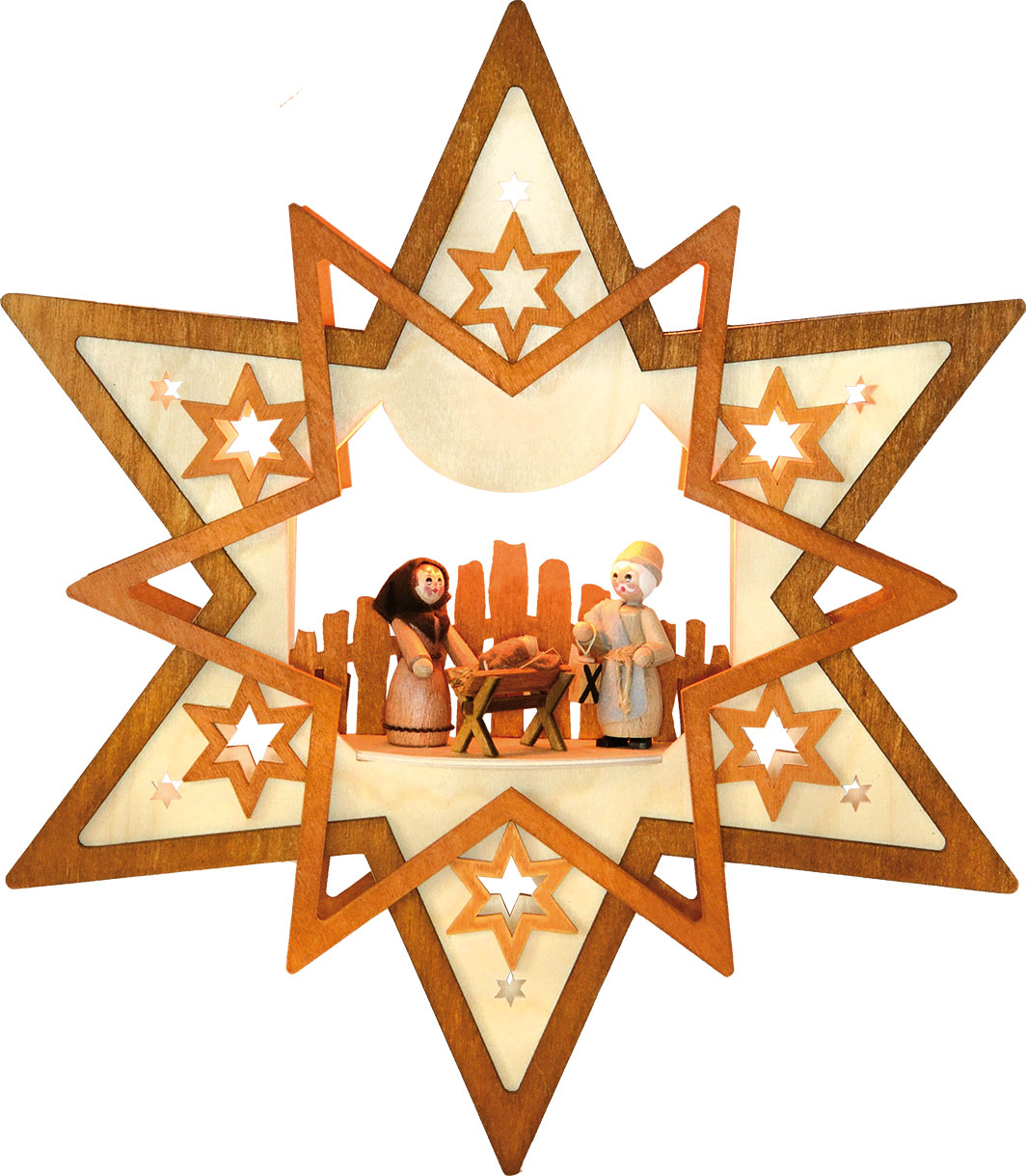 Fensterbild, beleuchtet, Stern, braun mit Hl. Familie , Fensterbild, beleuchtet, Stern, braun mit Hl. Familie ,