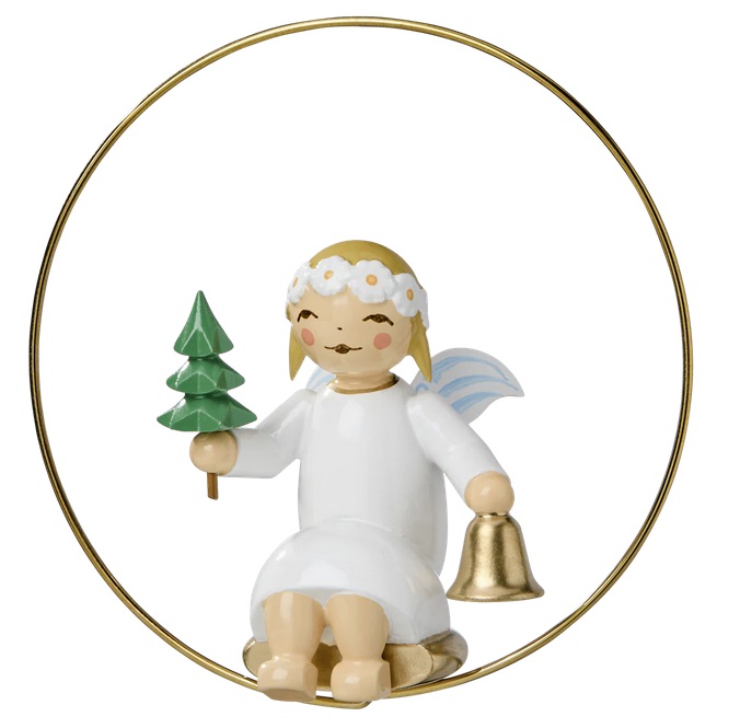 Engel im Ring mit Bäumchen, Glocke, Glasglocke, silber
