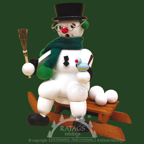 Edge stool, snowman on sledge, green scarf