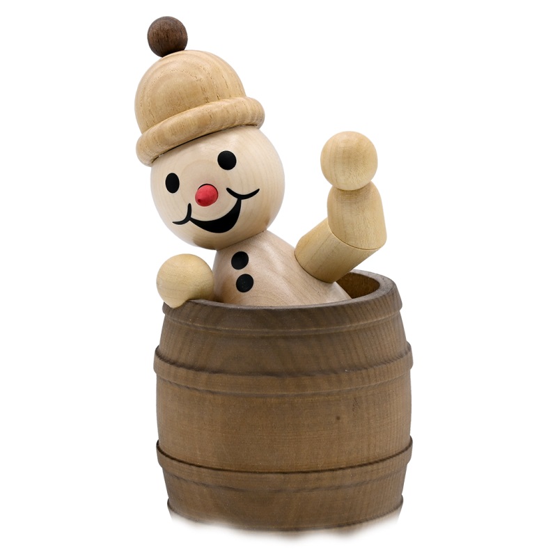 Snowman Junior in a barrel, medium 20 cm