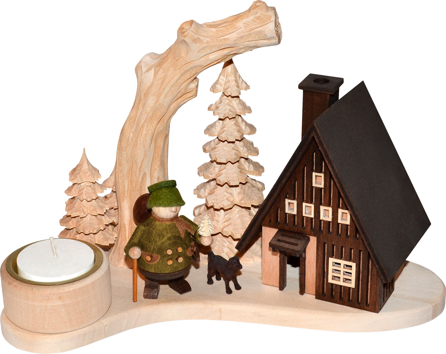 Lichterteller, Räucherhaus, Förster mit Hund