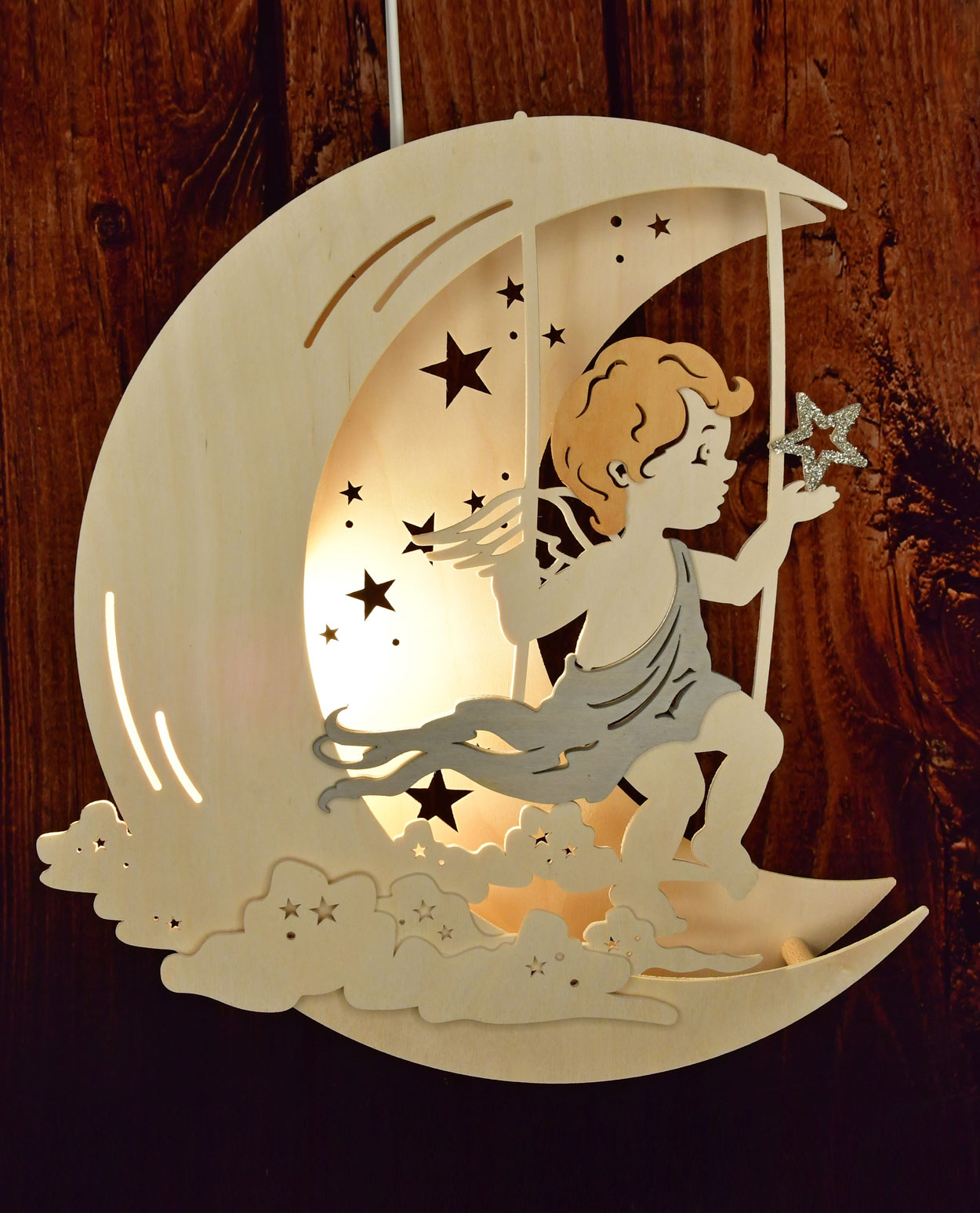 Window picture, illuminated, star angel 220 V, LED E14