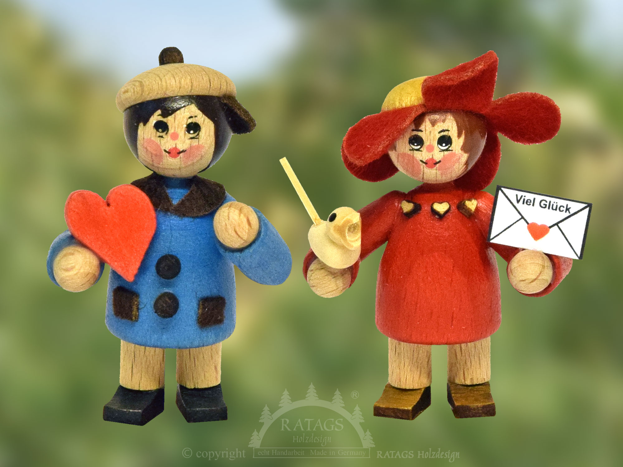 Figuren, Glückskinder mit Vogel und Herz Figuren, Glückskinder mit Vogel und Herz